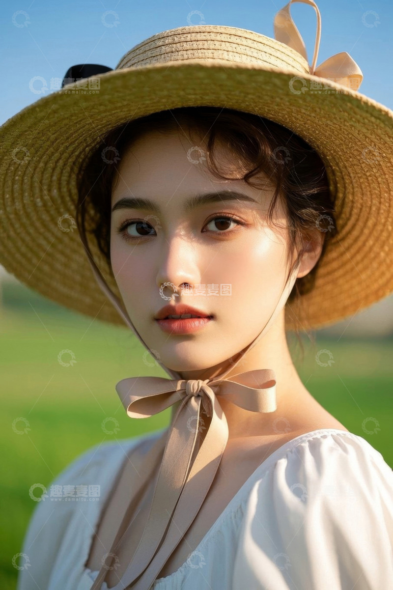 高清大图下载【趣麦麦图】戴草帽户外女子特写