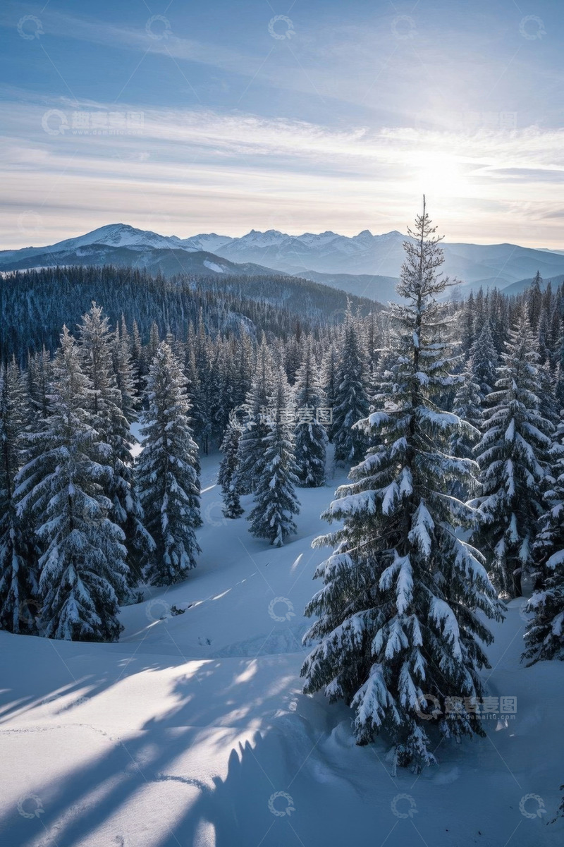 高清大图下载【趣麦麦图】冬日雪山森林风景