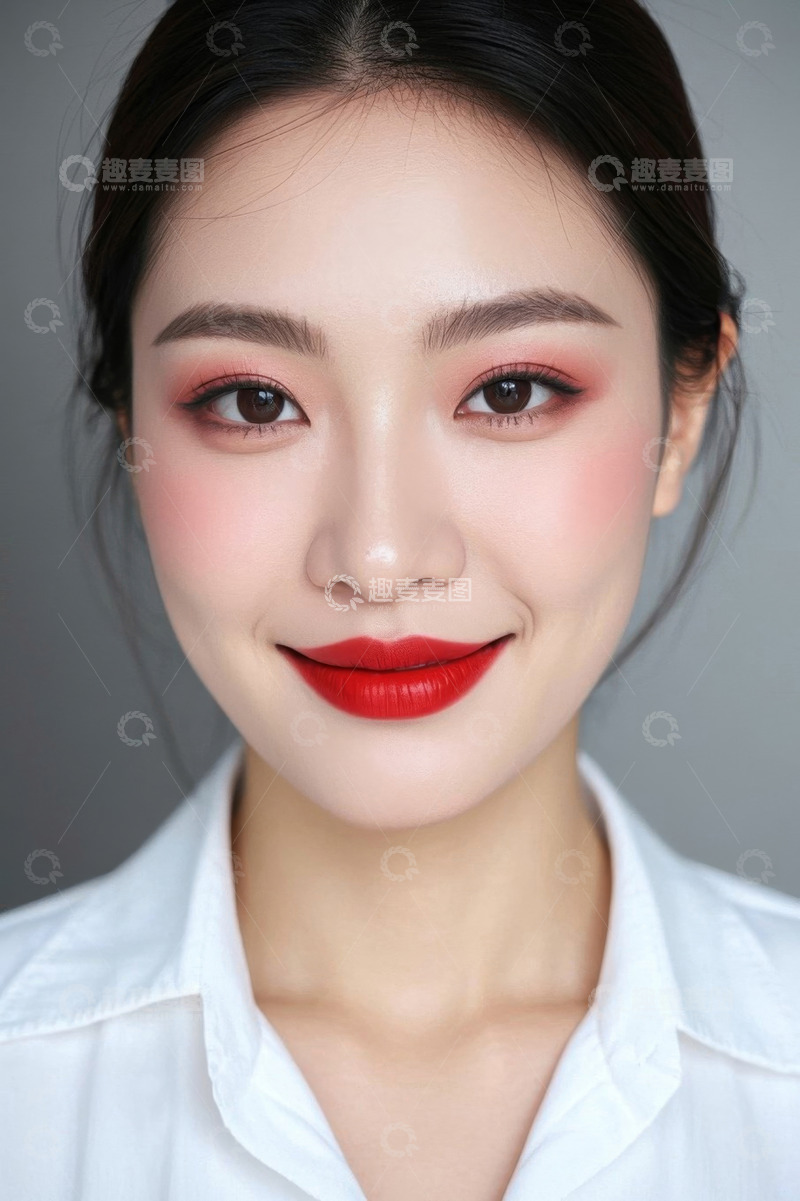 高清大图下载【趣麦麦图】微笑女性的精致妆容特写