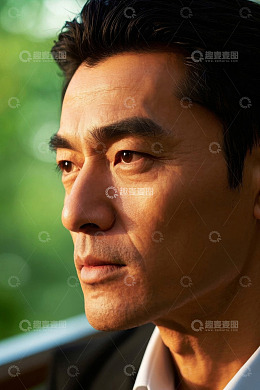 亚洲男子户外侧脸特写