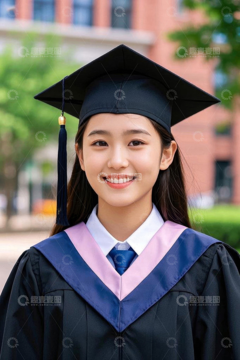 高清大图下载【趣麦麦图】身着学士服微笑的女大学生