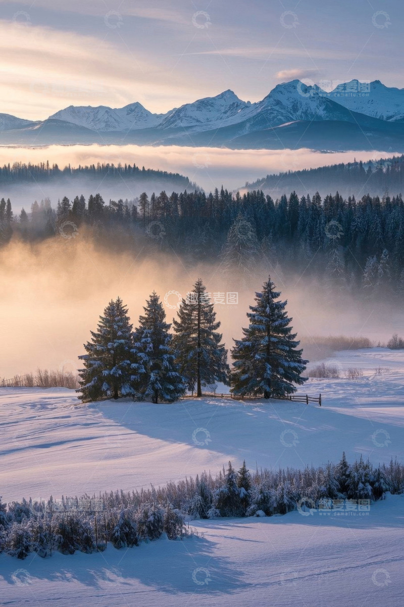高清大图下载【趣麦麦图】冬日雪山森林雪景风光