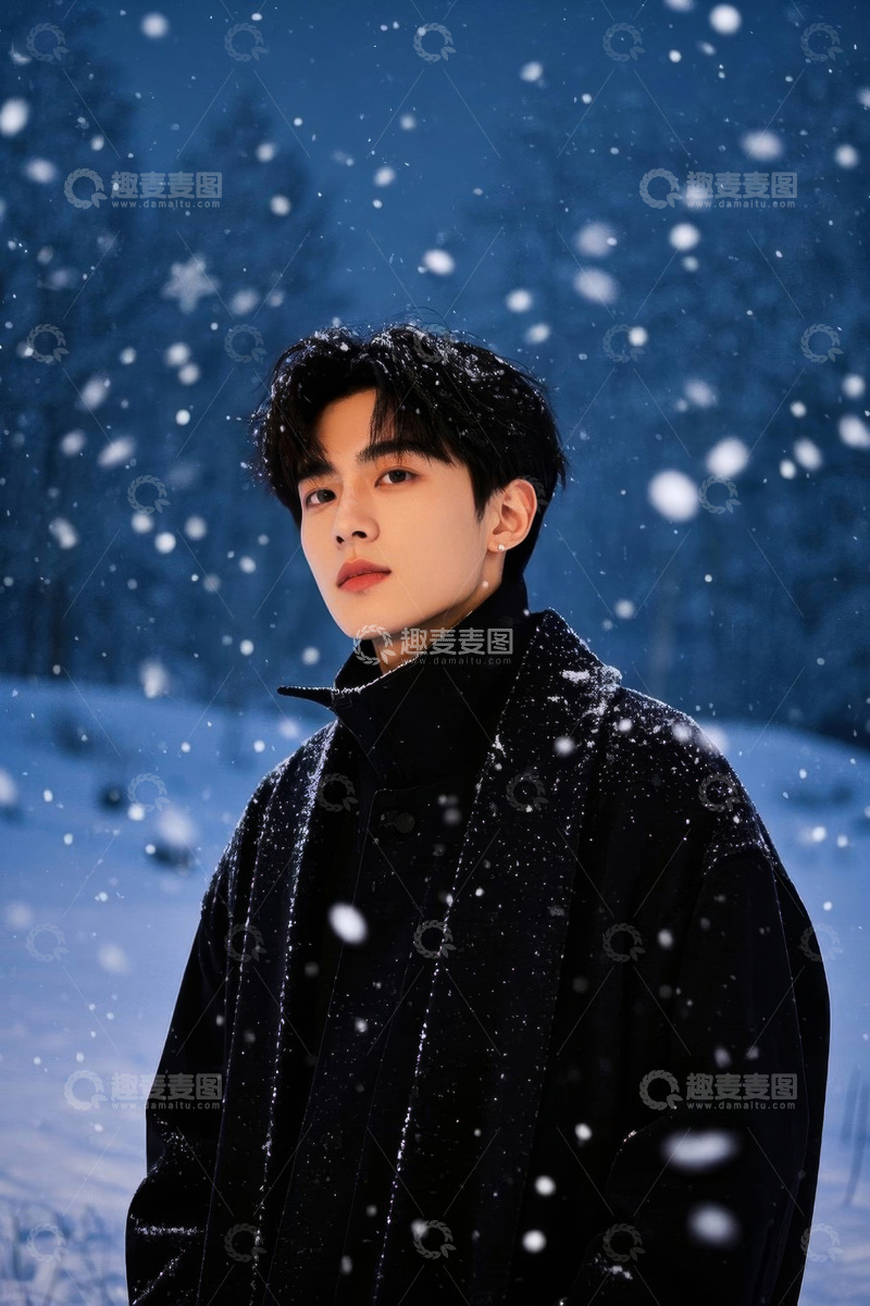 高清大图下载【趣麦麦图】雪中男子冬季户外肖像