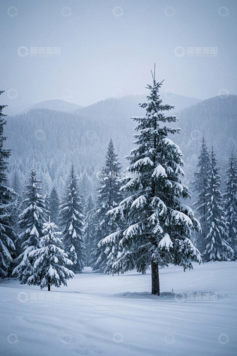 高清大图下载【趣麦麦图】冬日雪覆森林景色