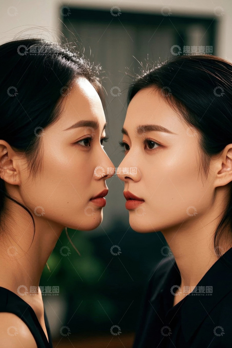 高清大图下载【趣麦麦图】两位女性近距离对视画面