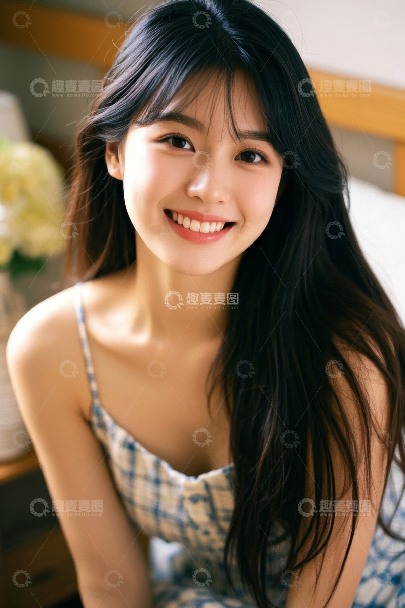 高清大图下载【趣麦麦图】微笑亚洲女性室内肖像