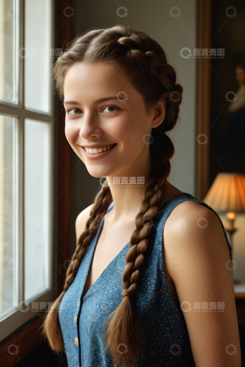 高清大图下载【趣麦麦图】窗边微笑女子人像