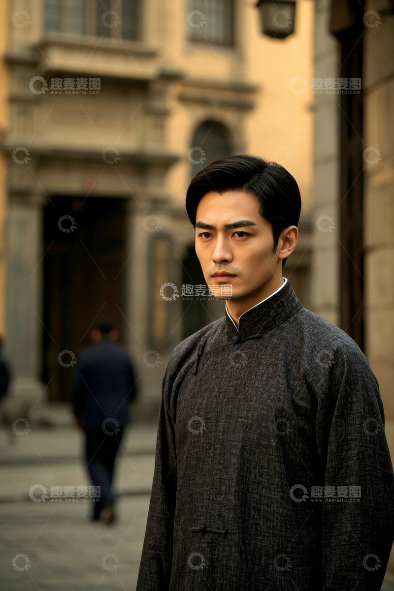 高清大图下载【趣麦麦图】身着长袍男子于古建筑前留影