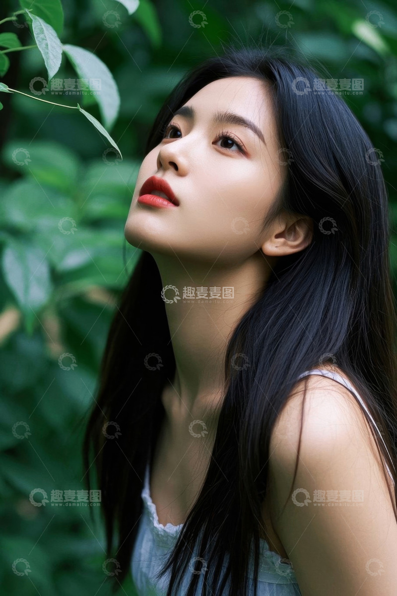 高清大图下载【趣麦麦图】自然环境中长发女子仰头特写