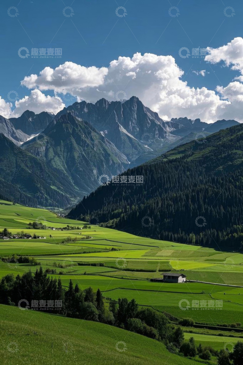 高清大图下载【趣麦麦图】山间绿色田园风景
