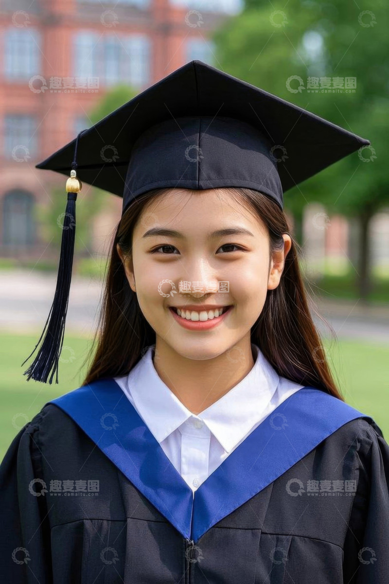 高清大图下载【趣麦麦图】身着学士服微笑的大学女生