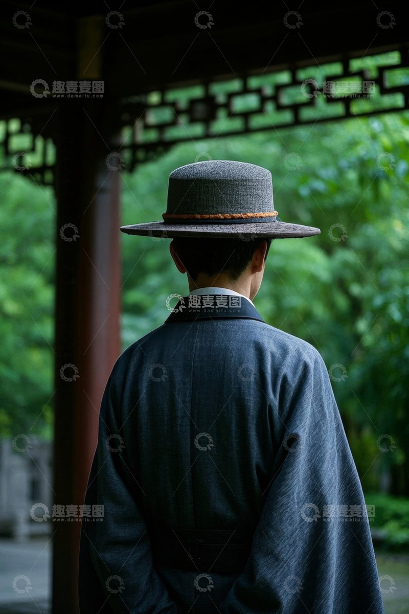 高清大图下载【趣麦麦图】身着古装男子于亭中背影