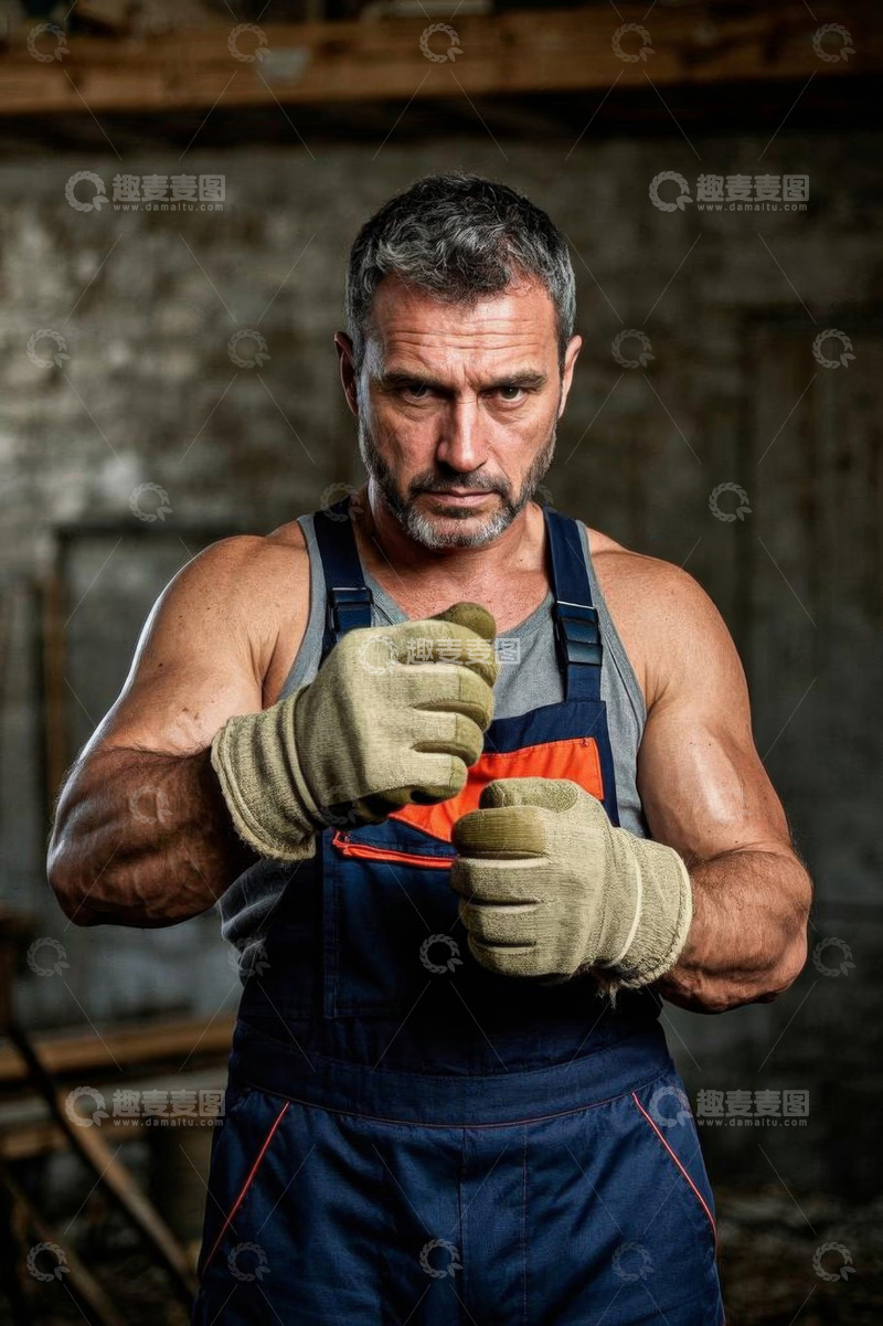 高清大图下载【趣麦麦图】穿工装戴手套的健壮男性
