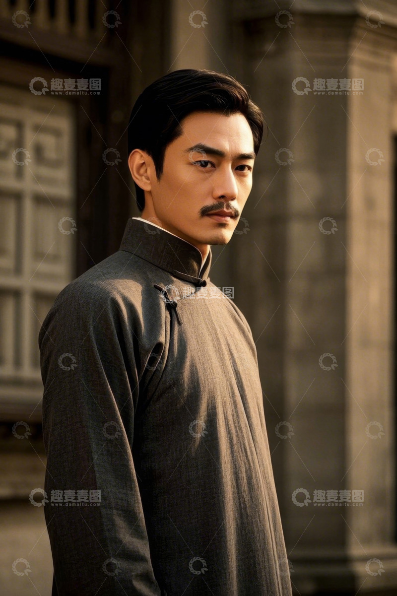 高清大图下载【趣麦麦图】身着长衫男子侧身站立