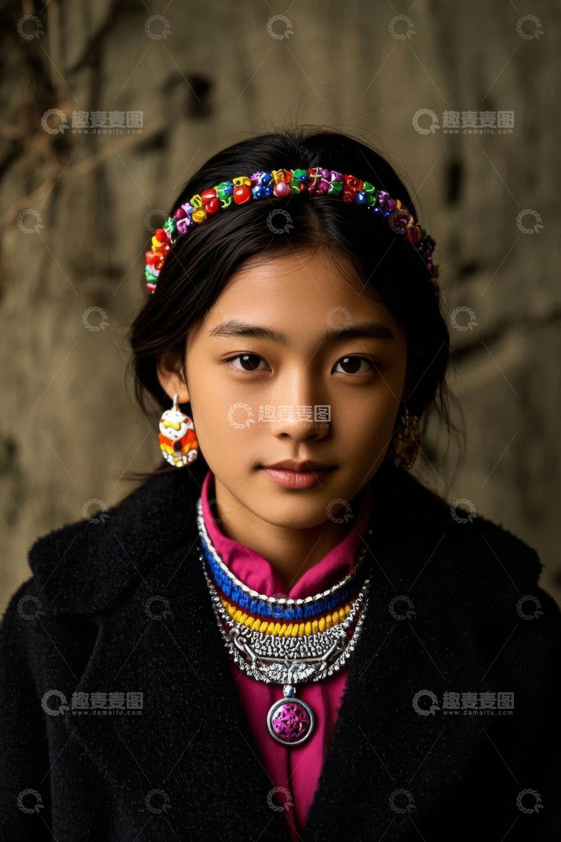 高清大图下载【趣麦麦图】佩戴民族饰品的少女