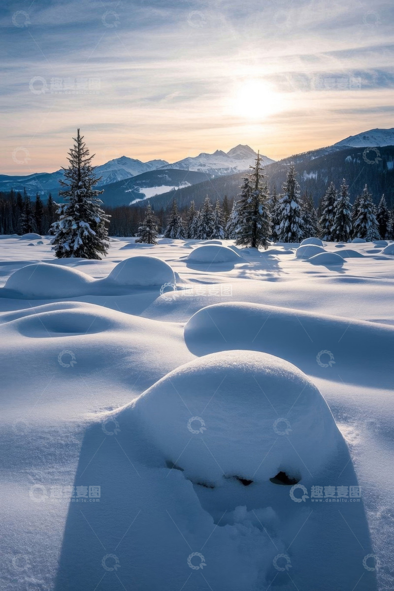 高清大图下载【趣麦麦图】冬日雪山森林雪景风光