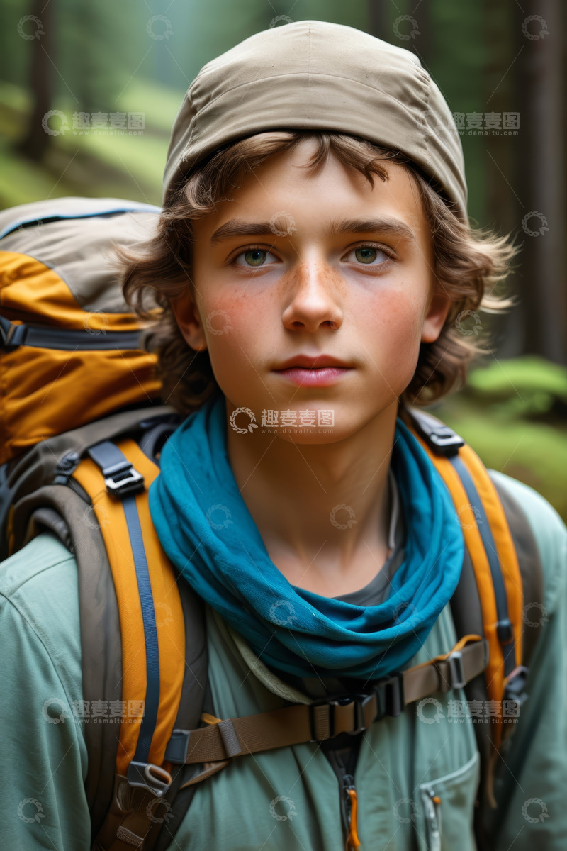 高清大图下载【趣麦麦图】森林中背背包的少年
