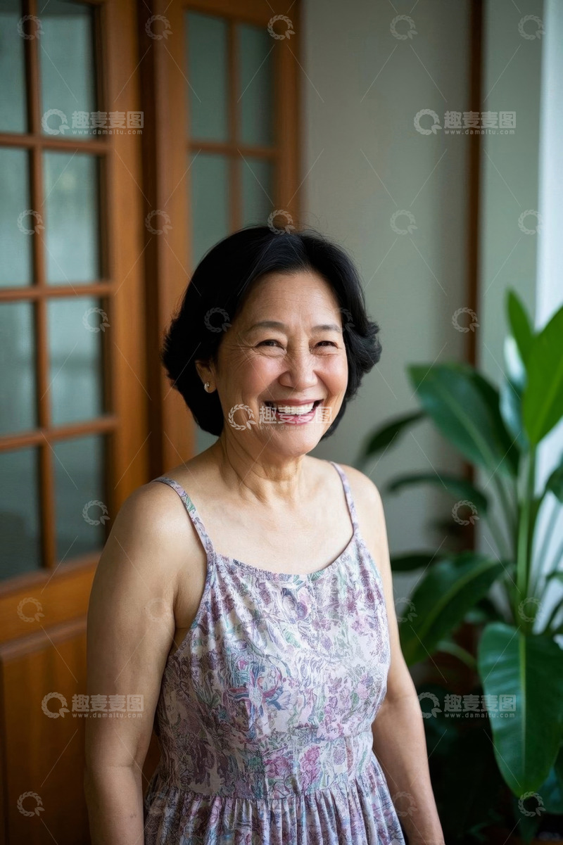 高清大图下载【趣麦麦图】室内微笑的中老年女性