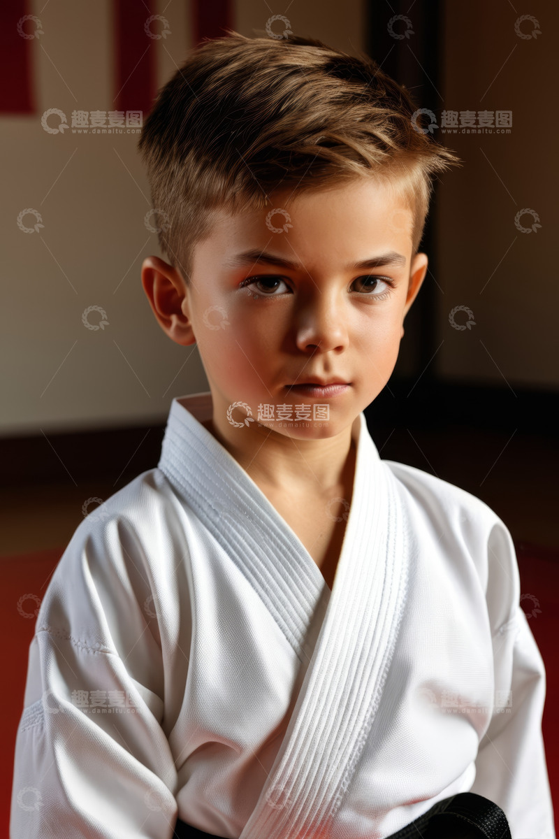 高清大图下载【趣麦麦图】穿空手道服的小男孩肖像