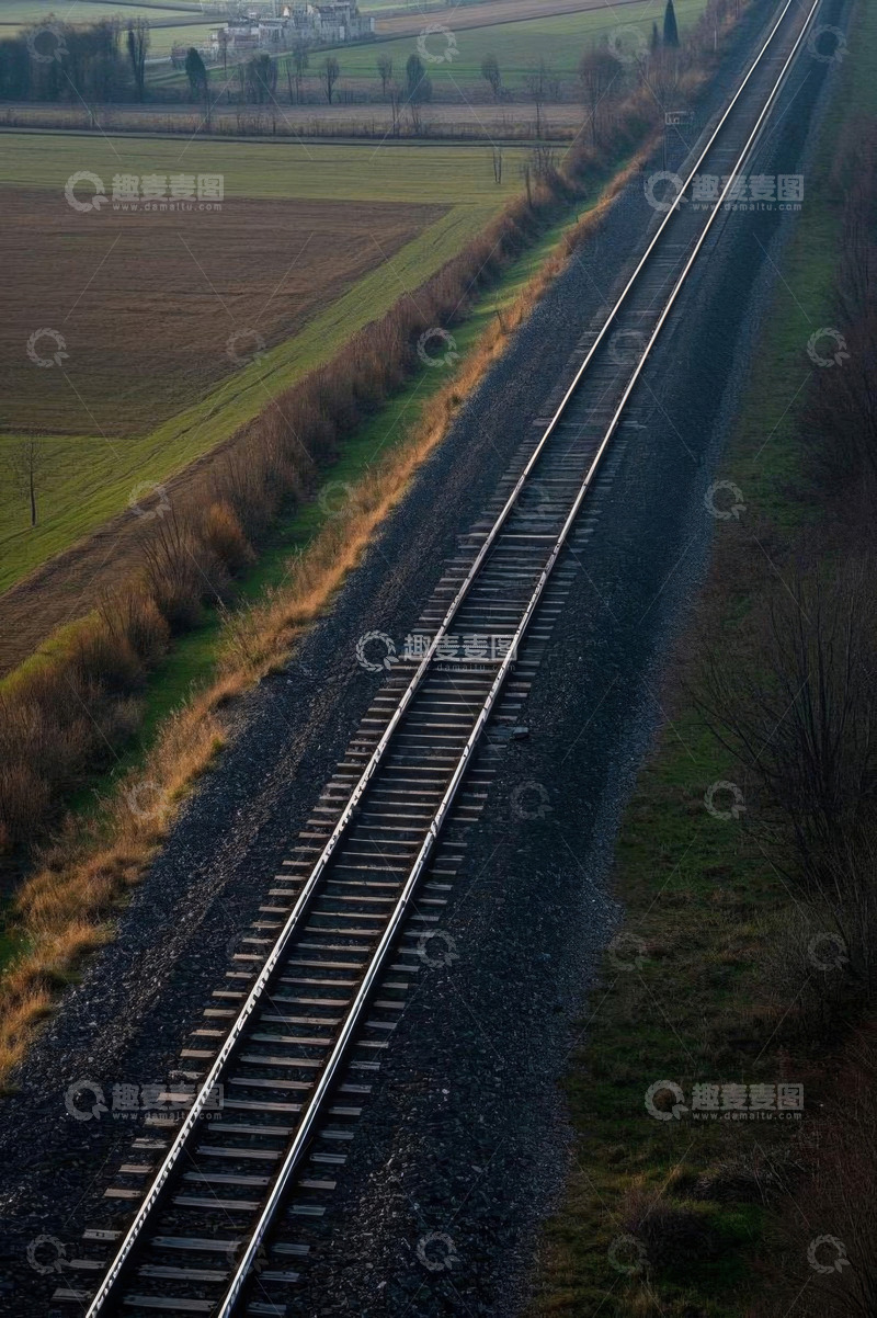 高清大图下载【趣麦麦图】田野间铁路轨道俯瞰景象