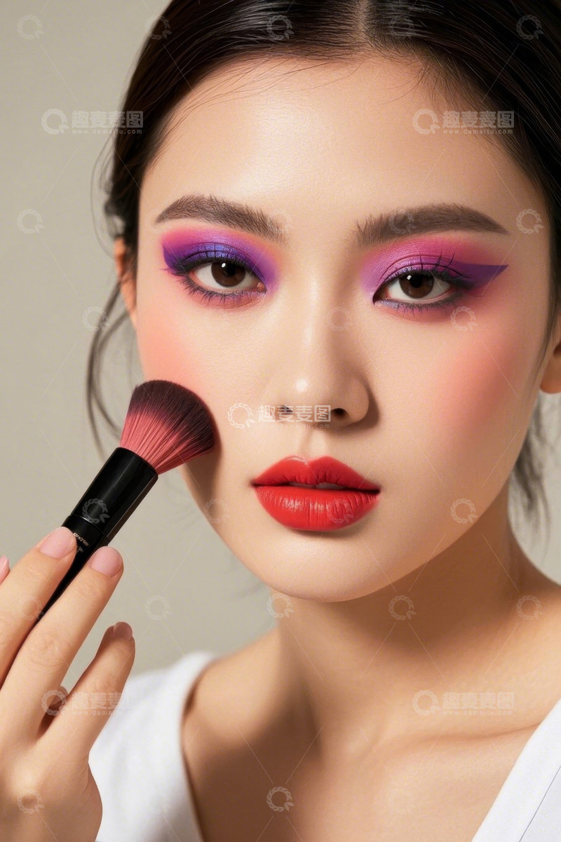 高清大图下载【趣麦麦图】女性手持化妆刷上妆画面