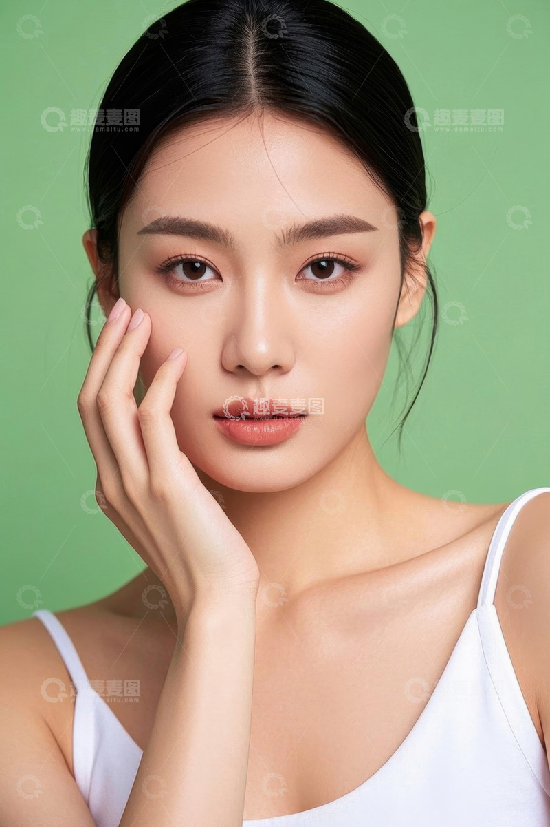 高清大图下载【趣麦麦图】女性手托脸颊面部特写