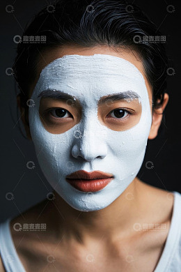 女性敷白色面膜特写