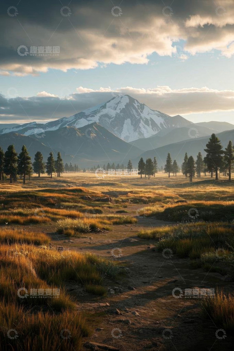 高清大图下载【趣麦麦图】雪山下的草原风光