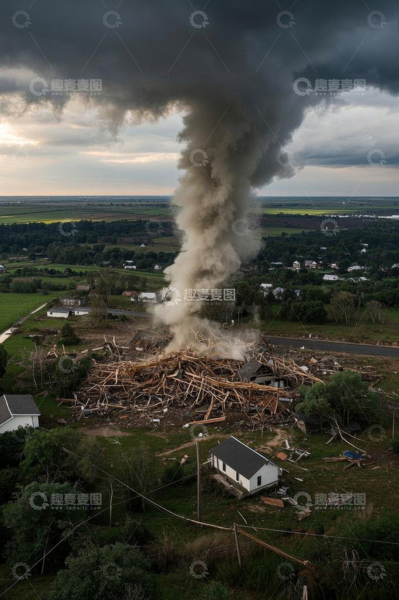 高清大图下载【趣麦麦图】龙卷风袭击乡村场景