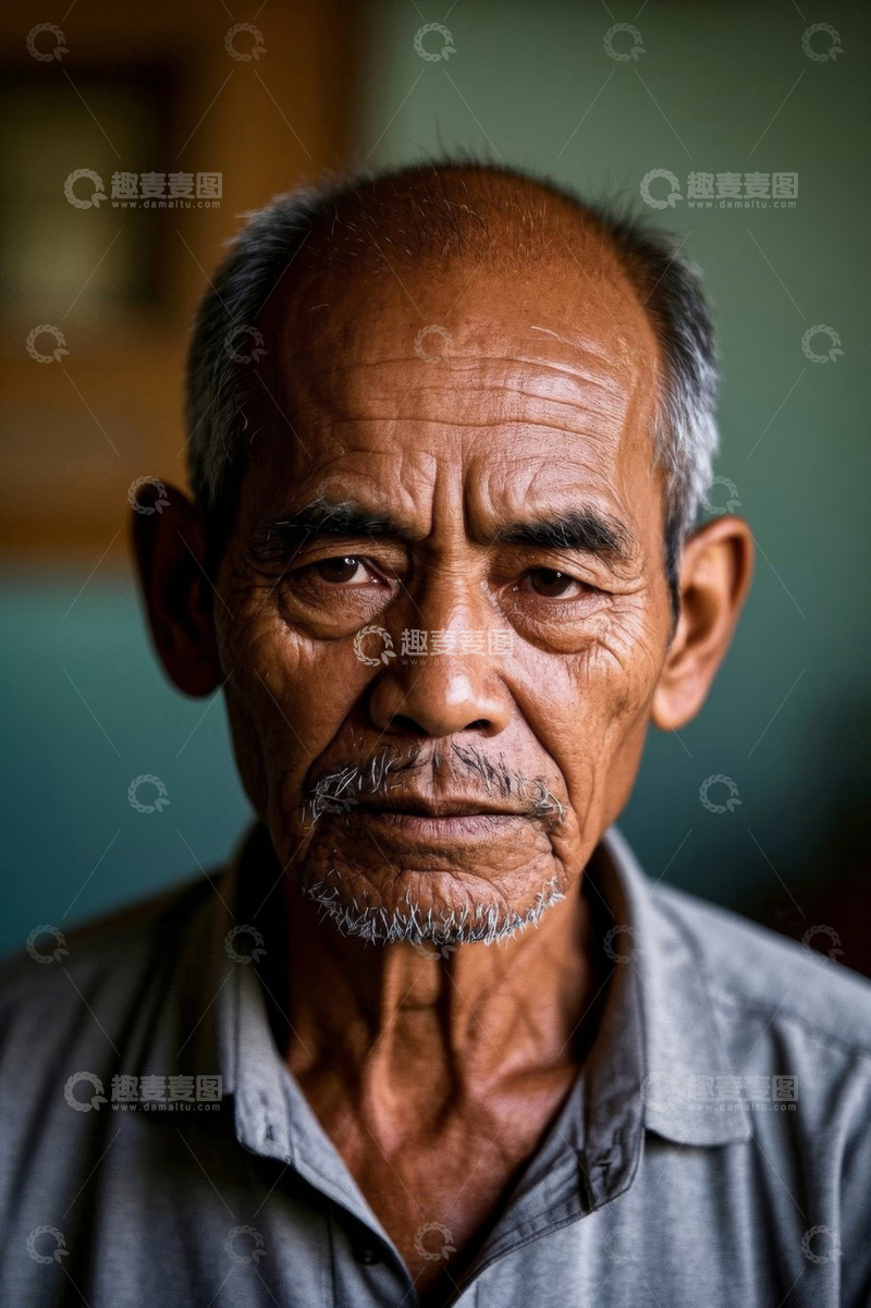 高清大图下载【趣麦麦图】老年男性正面肖像特写