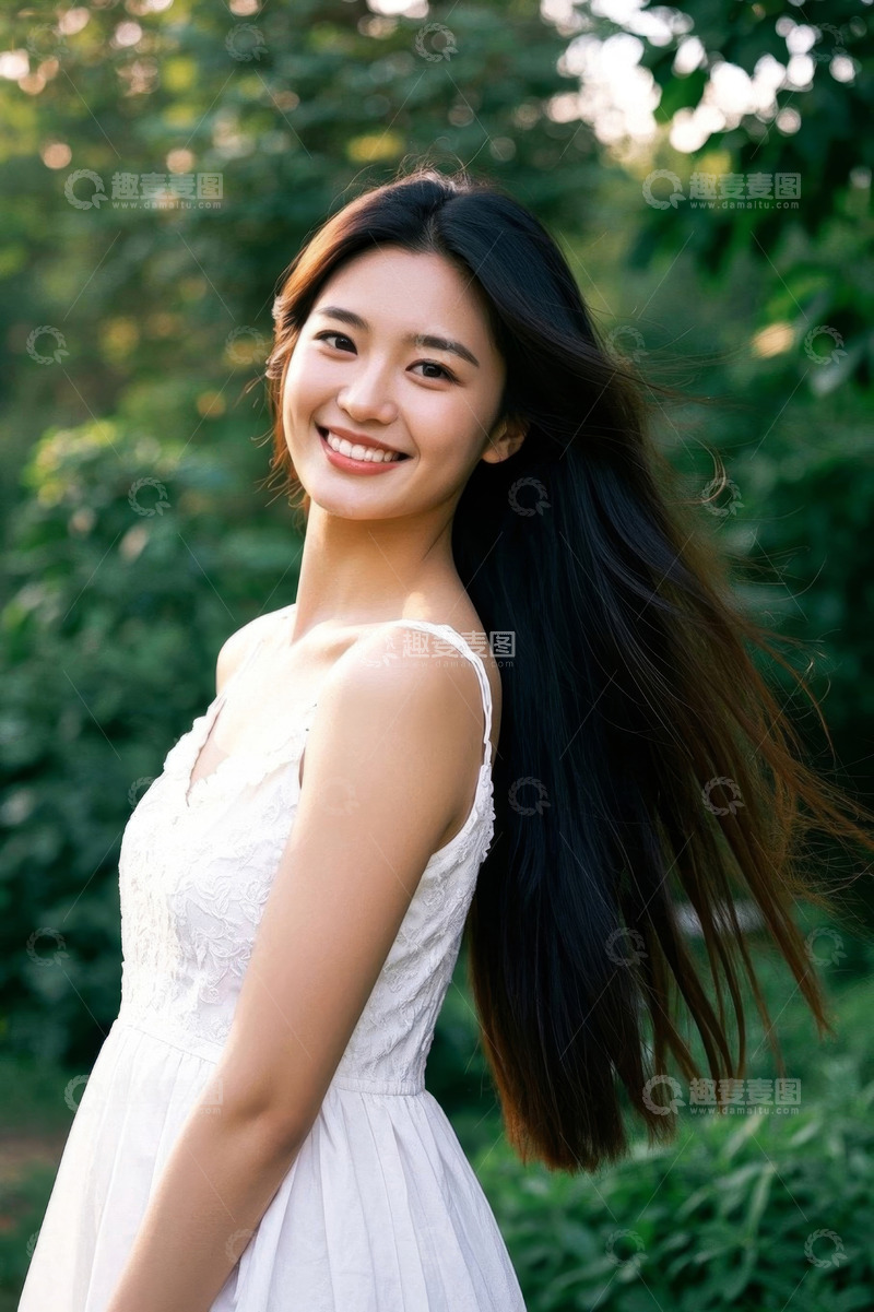 高清大图下载【趣麦麦图】户外微笑女子自然背景人像