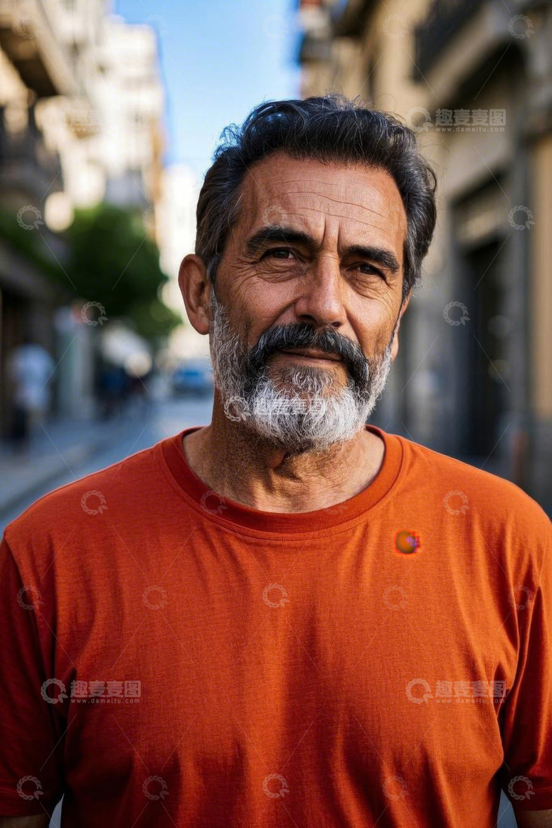 高清大图下载【趣麦麦图】户外穿着橙色上衣的男性肖像