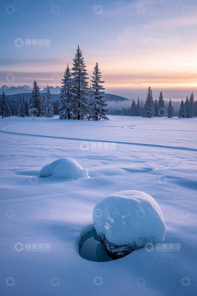 高清大图下载【趣麦麦图】雪地森林日出自然景观