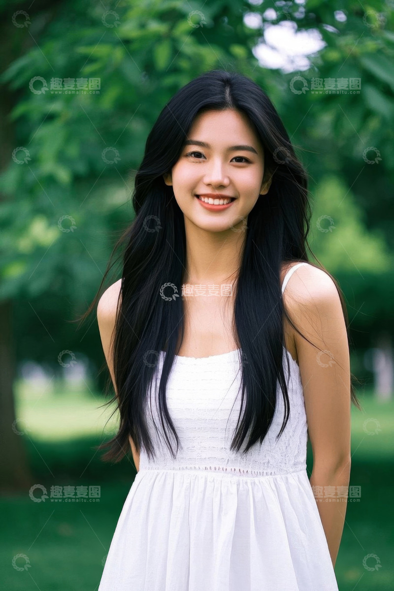 高清大图下载【趣麦麦图】户外微笑的年轻女性肖像