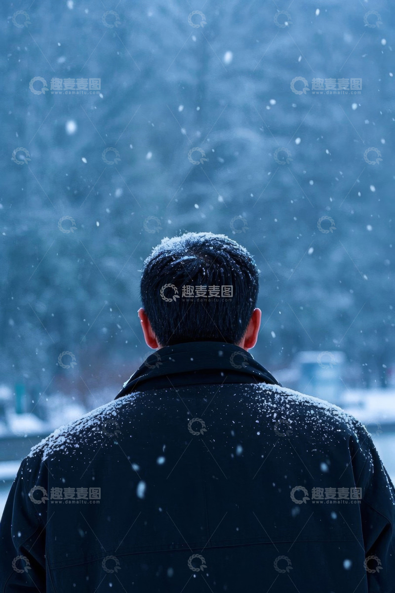 高清大图下载【趣麦麦图】男子雪中背影