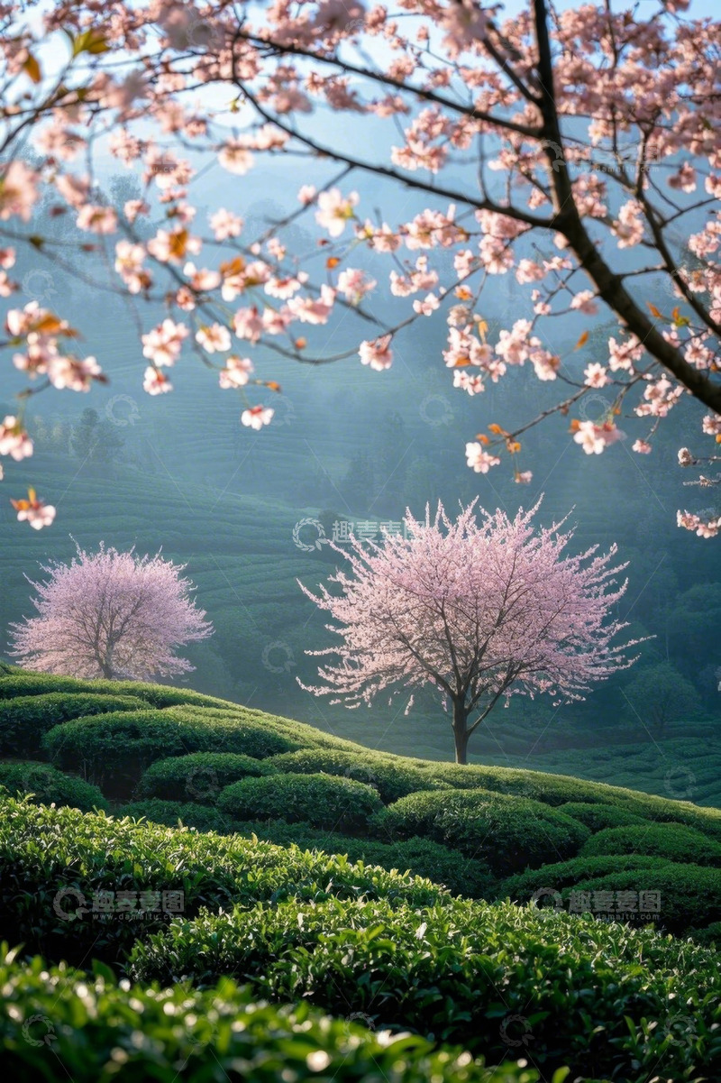 高清大图下载【趣麦麦图】茶园樱花春季美景