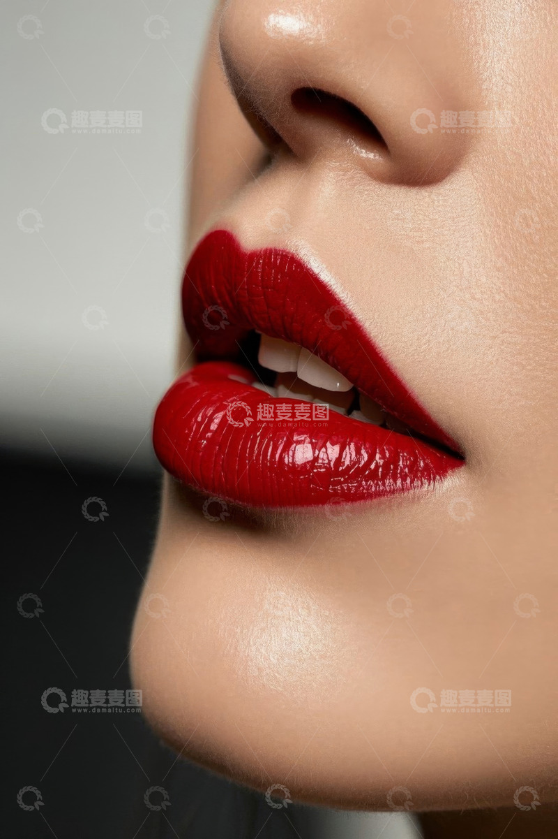 高清大图下载【趣麦麦图】女性特写涂红色口红画面