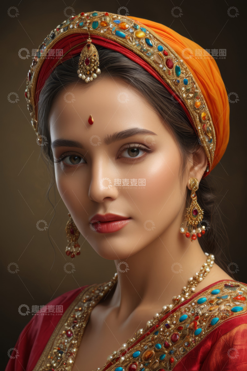 高清大图下载【趣麦麦图】身着传统服饰的印度女性肖像