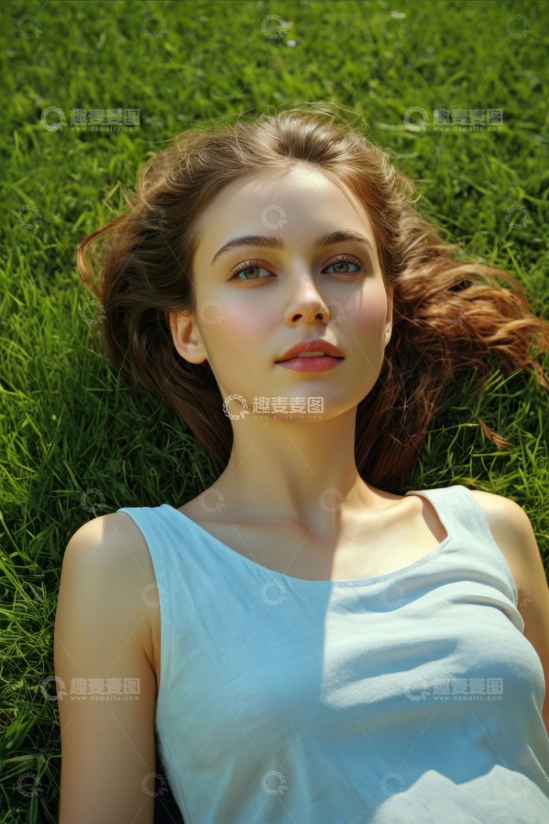 高清大图下载【趣麦麦图】躺于草地的女子肖像