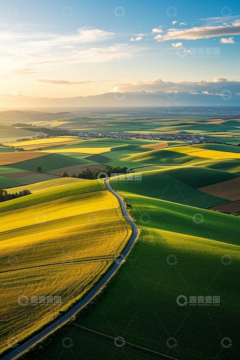 高清大图下载【趣麦麦图】田野公路航拍全景
