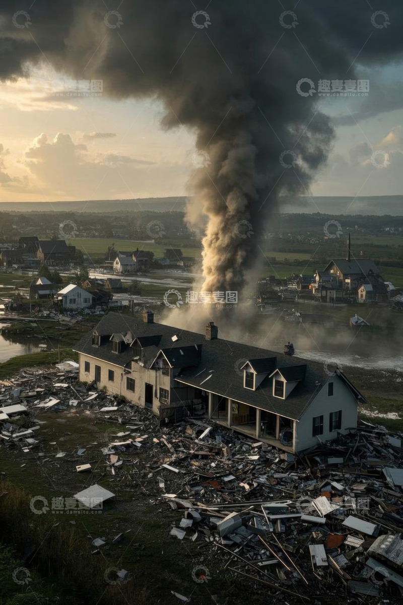 高清大图下载【趣麦麦图】城镇龙卷风破坏场景