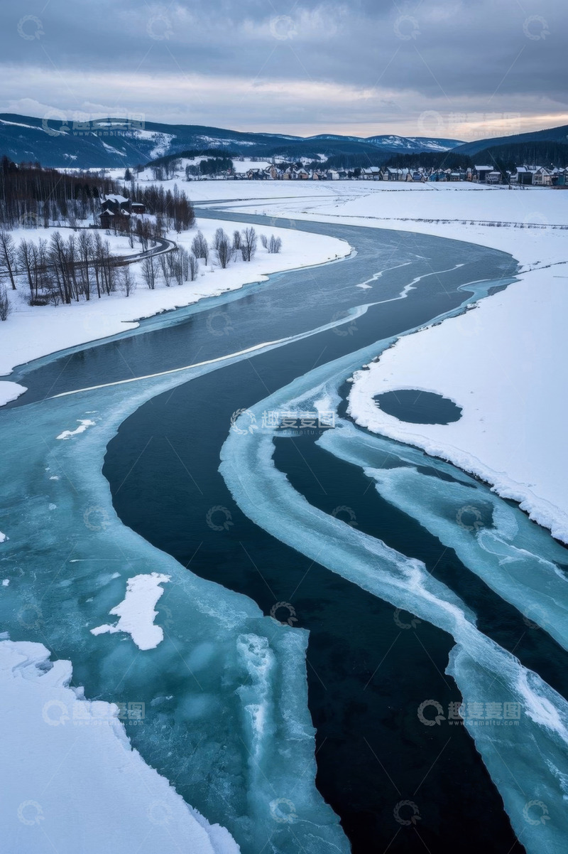 高清大图下载【趣麦麦图】冬季蜿蜒冰河与雪景风光