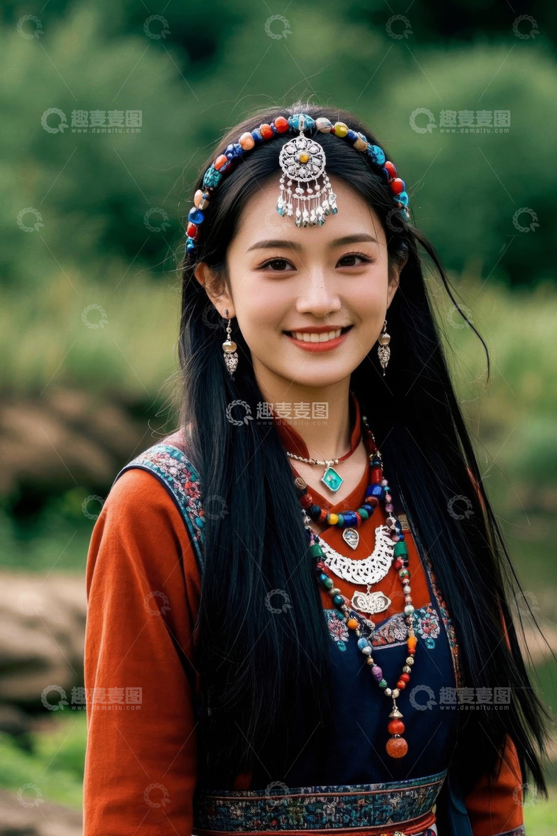 高清大图下载【趣麦麦图】身着民族服饰的女子微笑特写