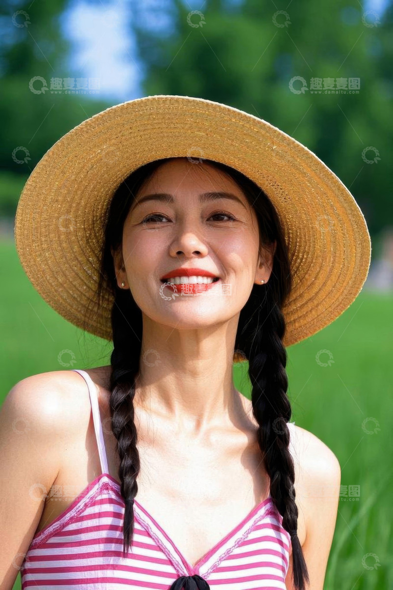 高清大图下载【趣麦麦图】户外微笑的扎辫女子