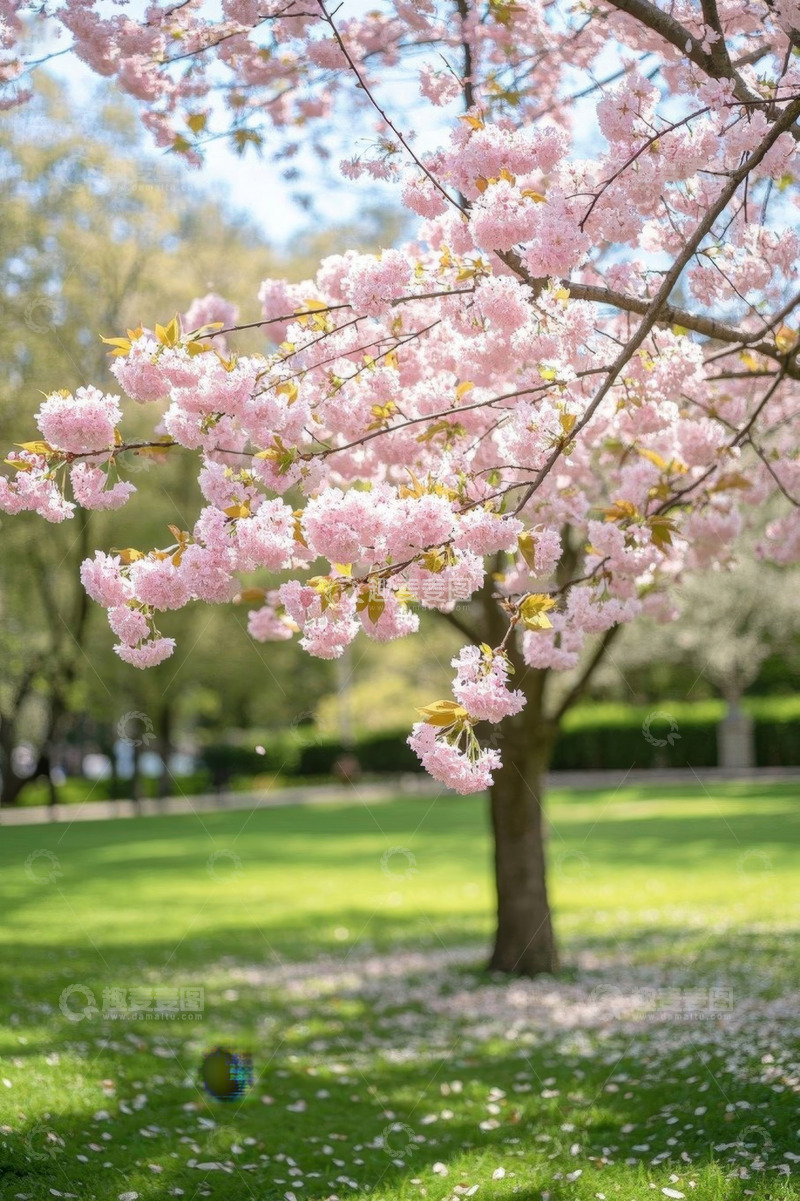 高清大图下载【趣麦麦图】公园中盛开的粉色樱花树