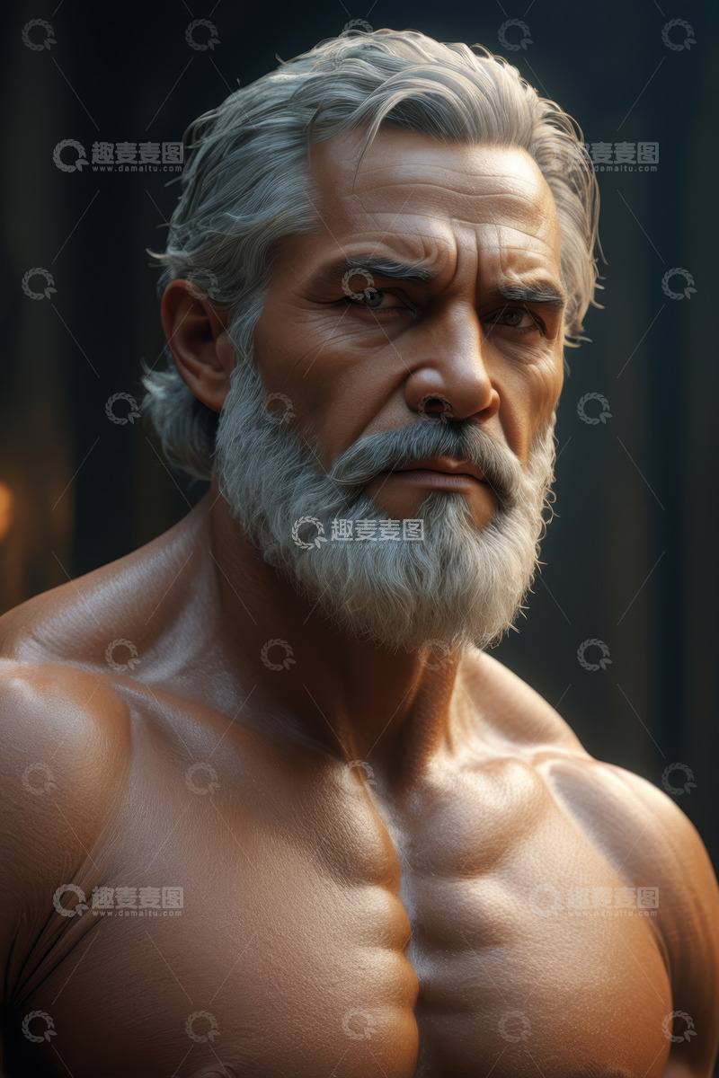 高清大图下载【趣麦麦图】健硕白发男子特写