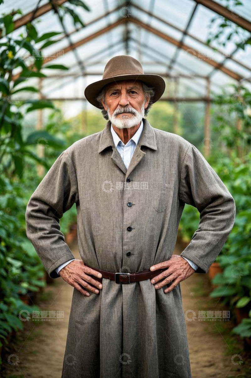 高清大图下载【趣麦麦图】温室中站立的老者