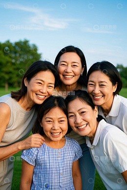 户外女性亲友团亲密合照