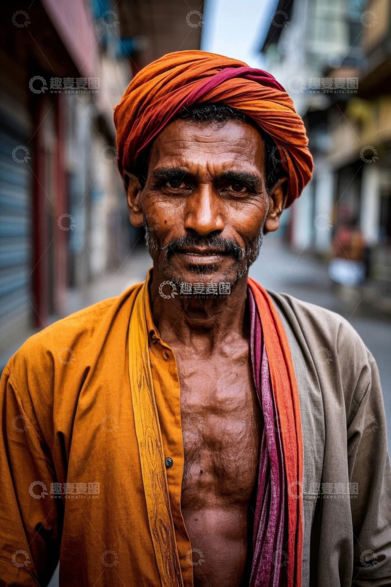 高清大图下载【趣麦麦图】戴头巾的印度男子街头肖像