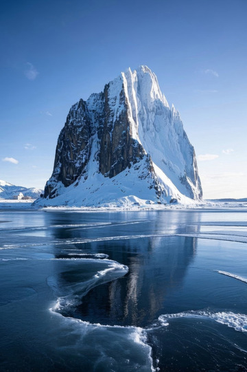 冰雪覆盖山峰与冰面景观